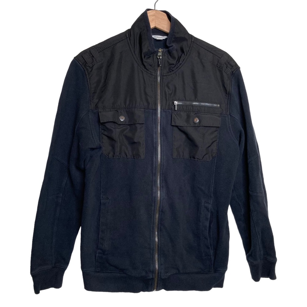 CALVIN KLEIN Navy Knit Long Sleeve Zip Up Jacket Size Large